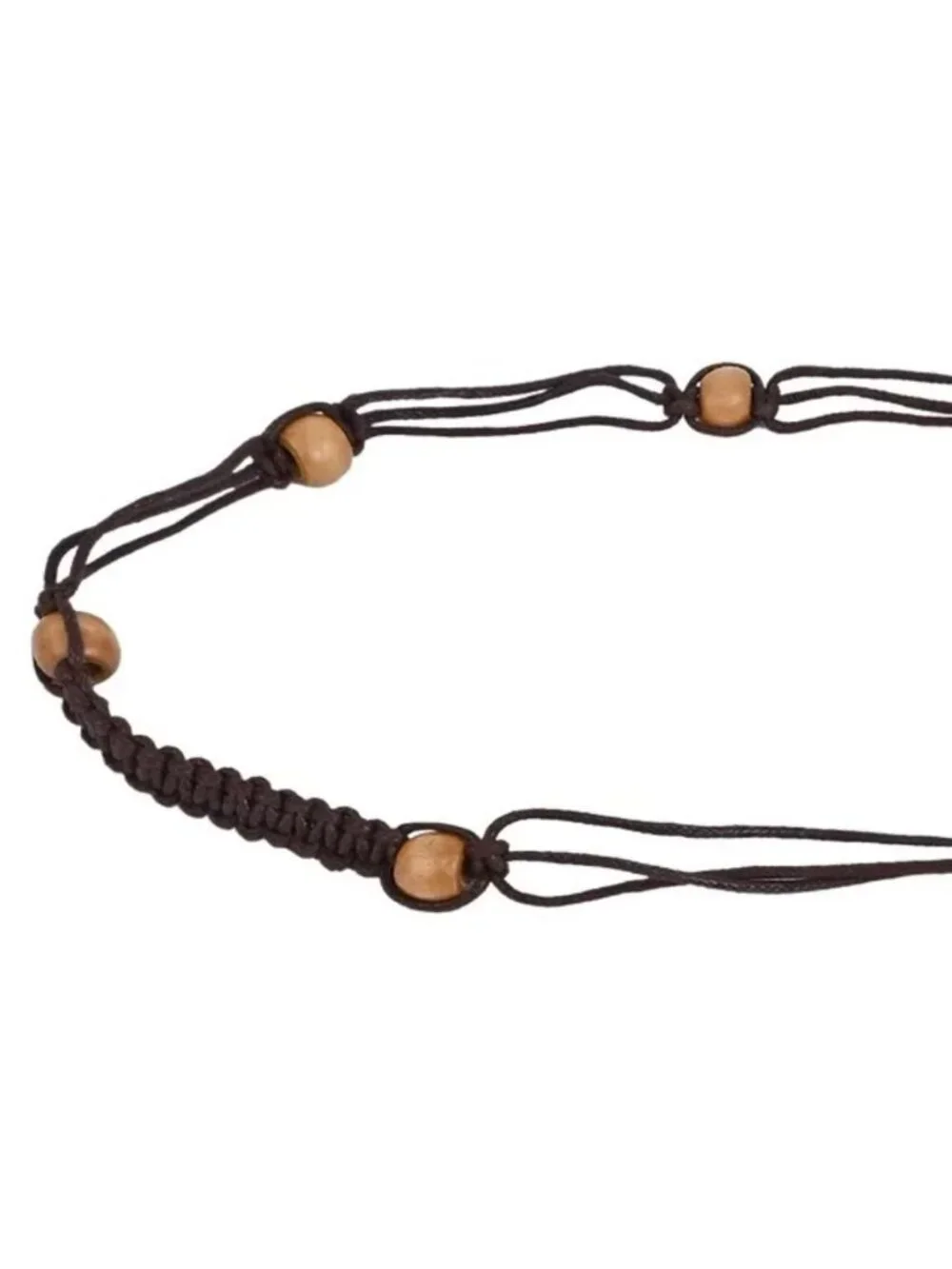 Dark Brown Braided Rope Wrap-Around Belt With Wooden Beads